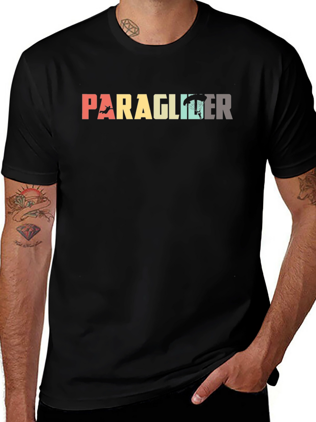 Paraglider Retro Style Black T-Shirt