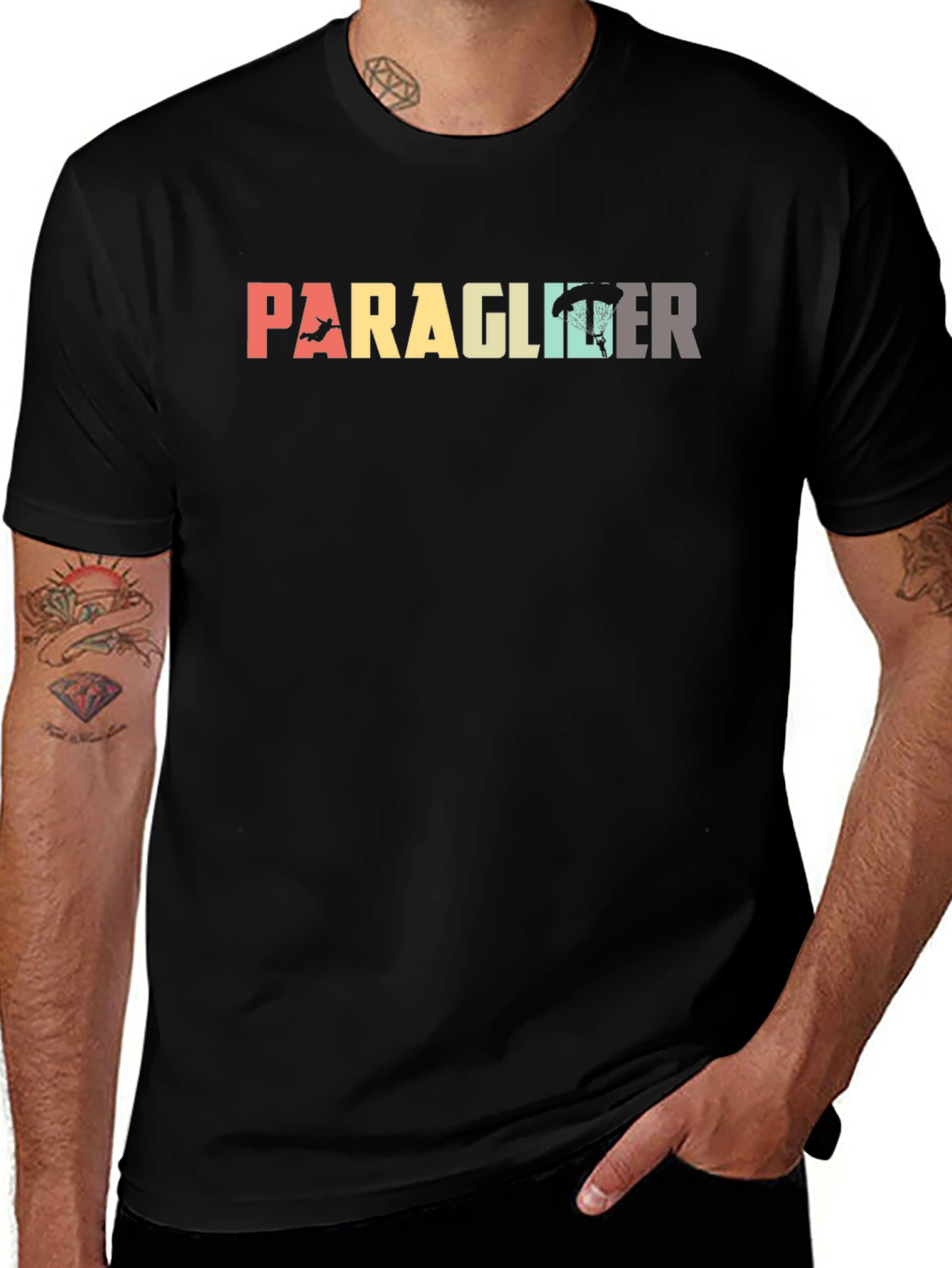 Paraglider Retro Style Black T-Shirt