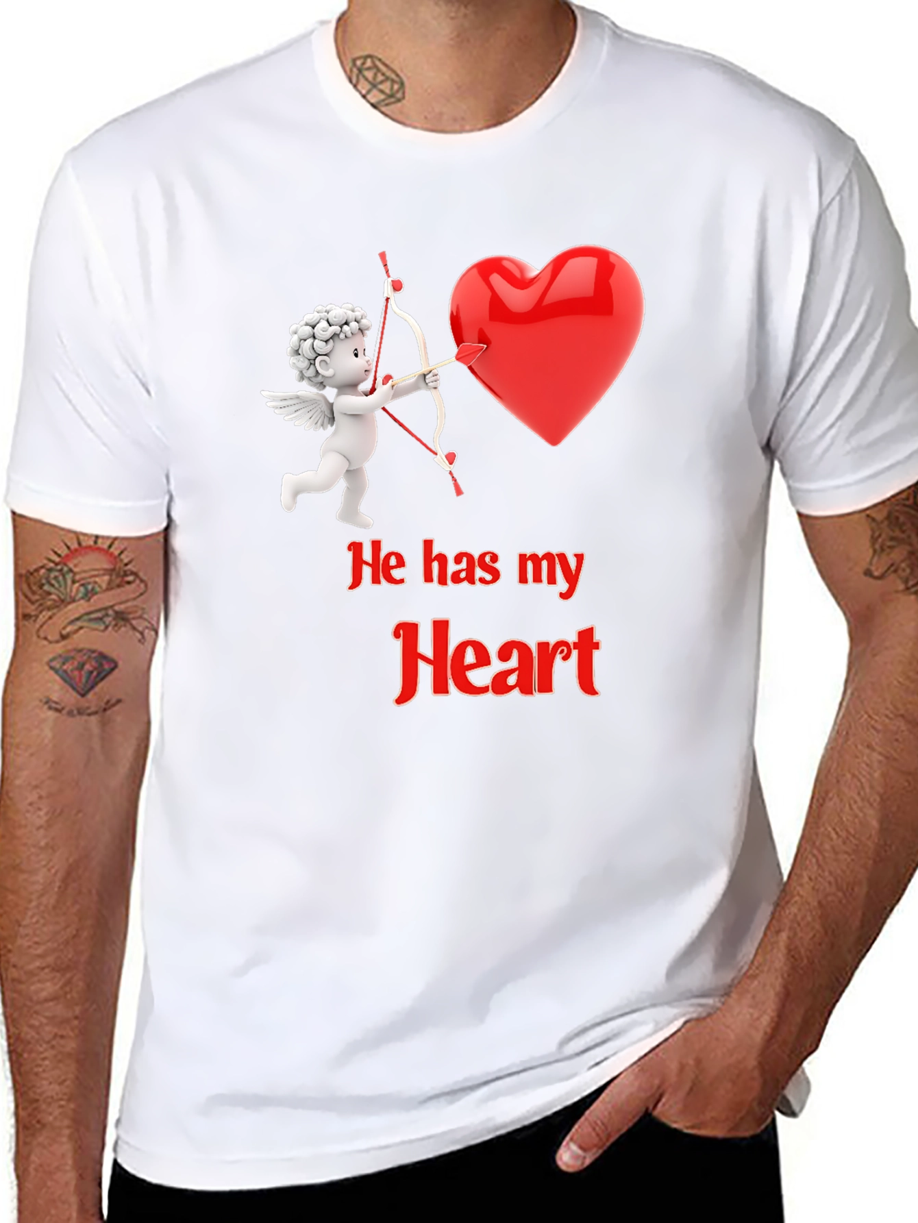 He Has My Heart Cupid Valentines T-Shirt