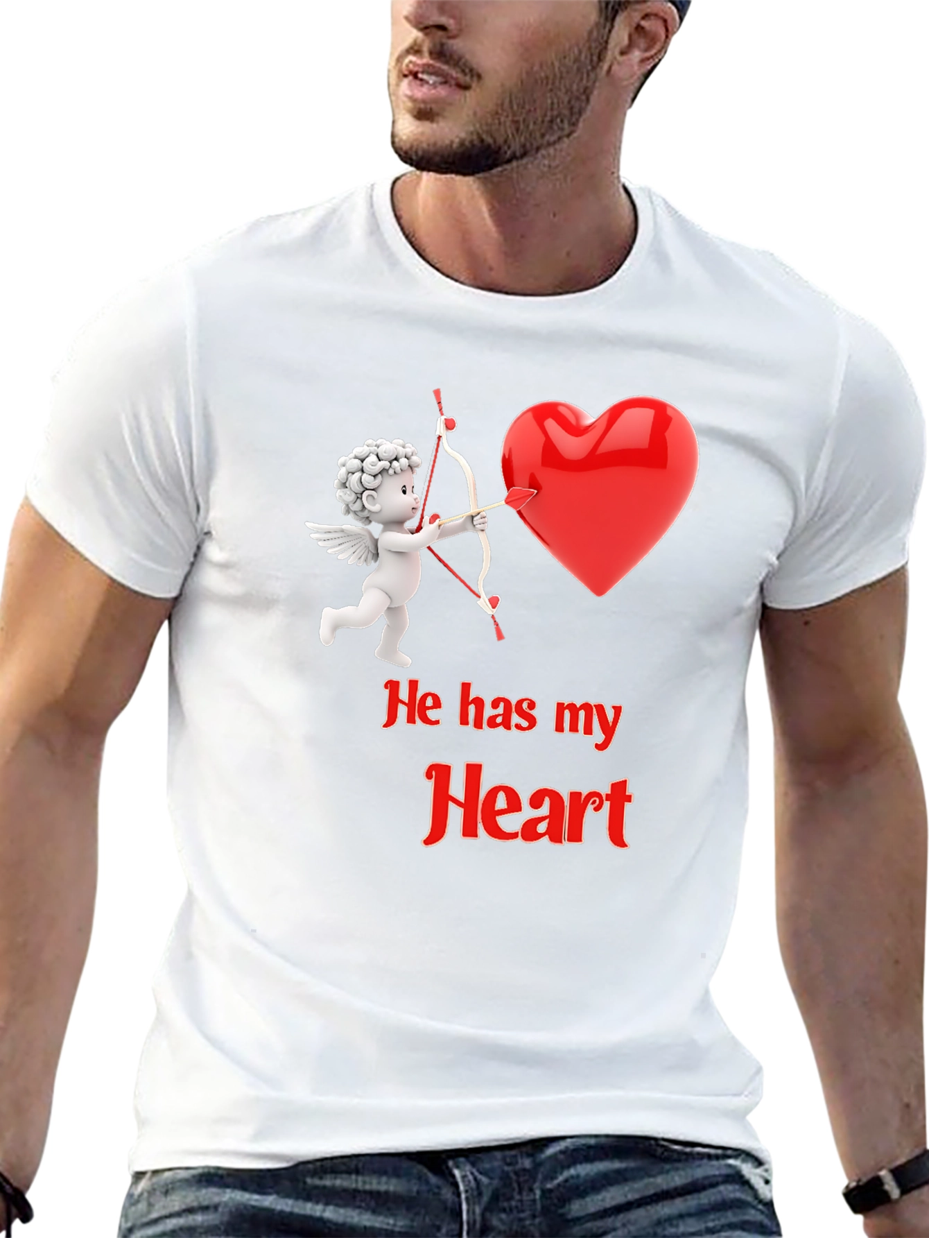 He Has My Heart Cupid Valentines T-Shirt