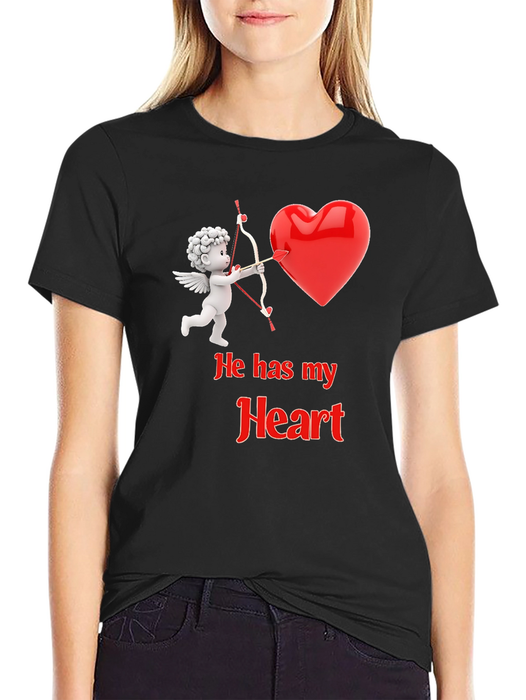 He Has My Heart Cupid Valentines T-Shirt