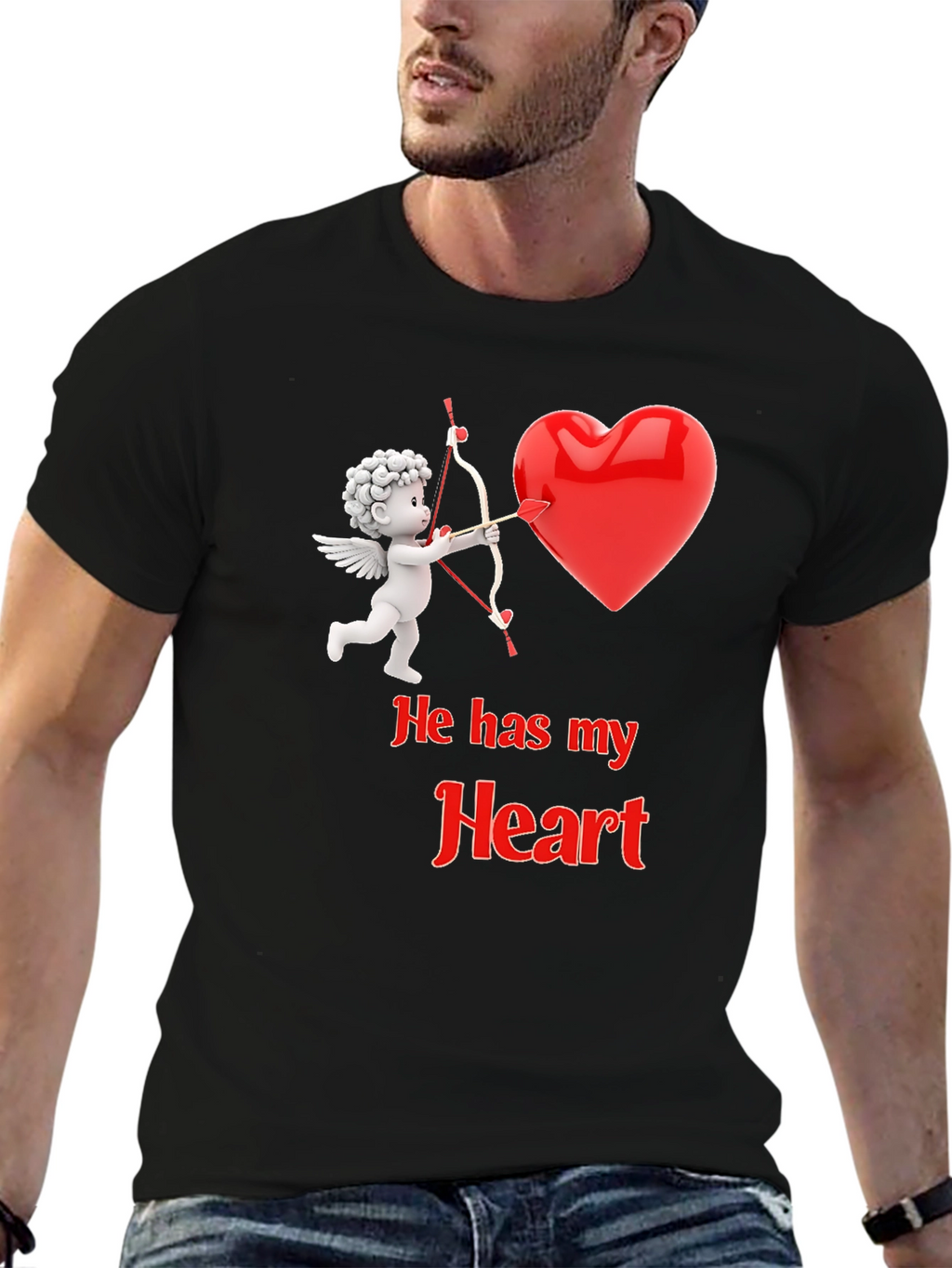 He Has My Heart Cupid Valentines T-Shirt