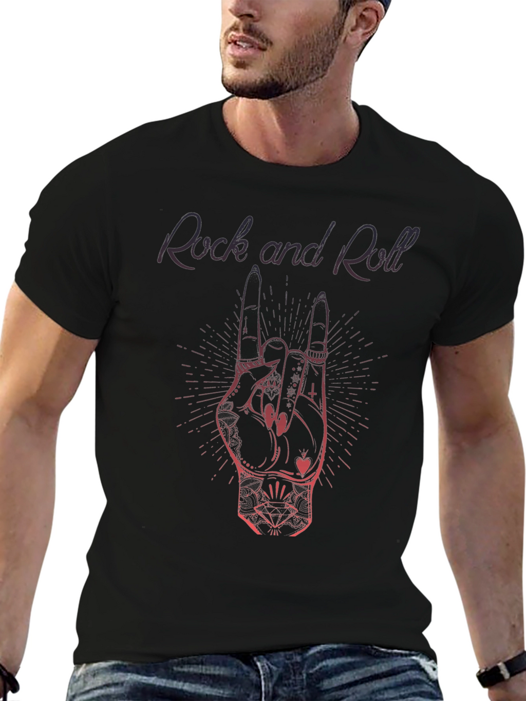 Rock and Roll Hand Sign T-Shirt - Black