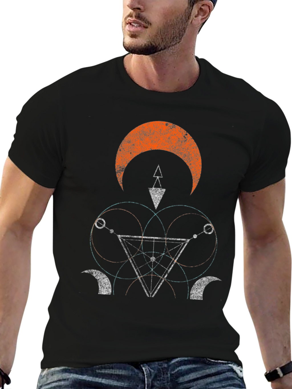 Geometric Graphic Print Black Tee