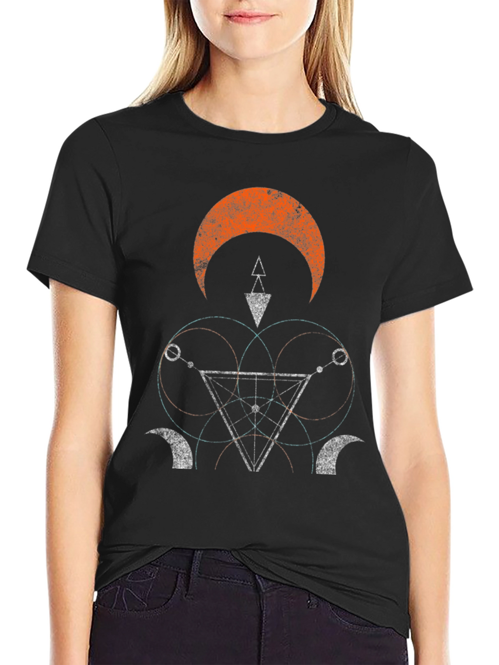Geometric Graphic Print Black Tee
