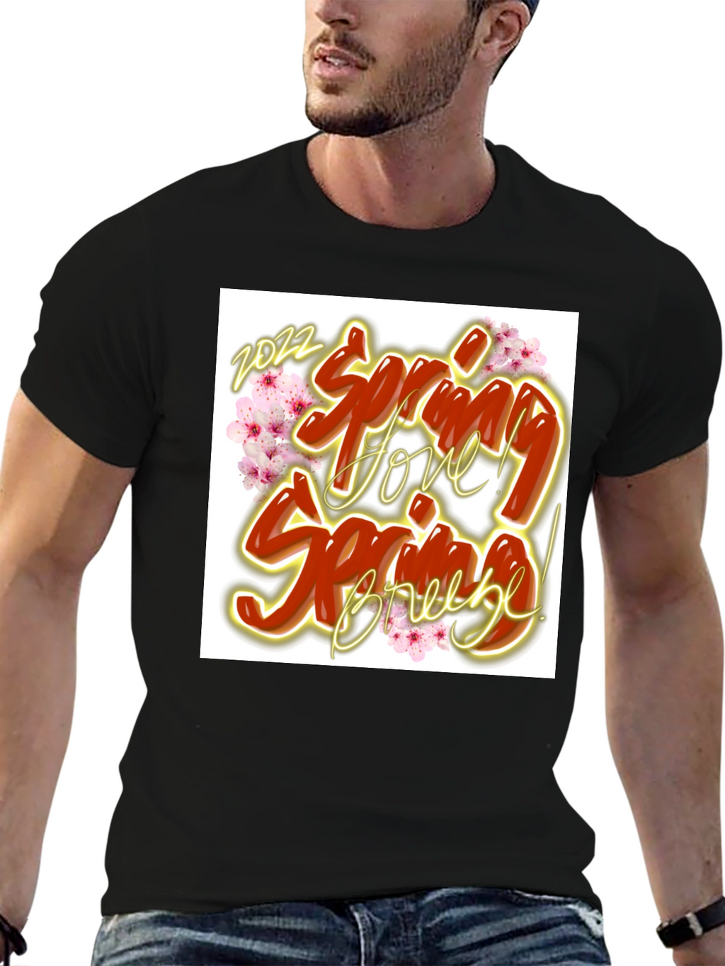 Spring Love Breeze Black Graphic T-Shirt