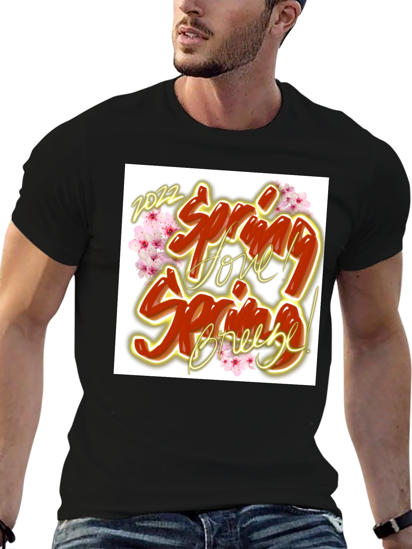 Spring Love Breeze Black Graphic T-Shirt