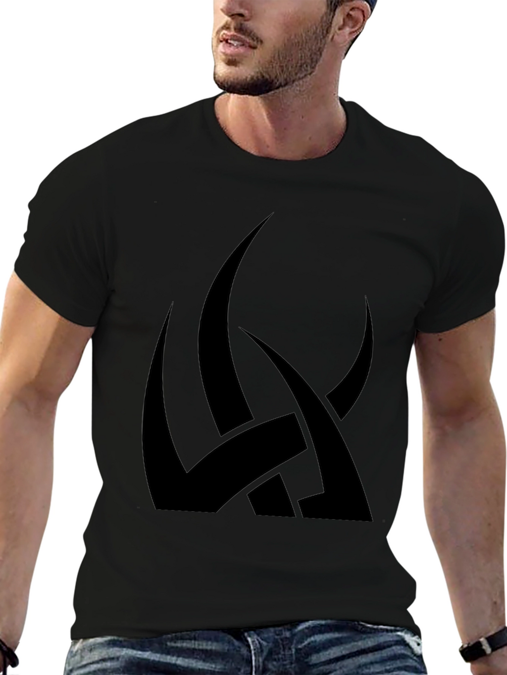 Mens Black Graphic Tee - Abstract Tribal Design