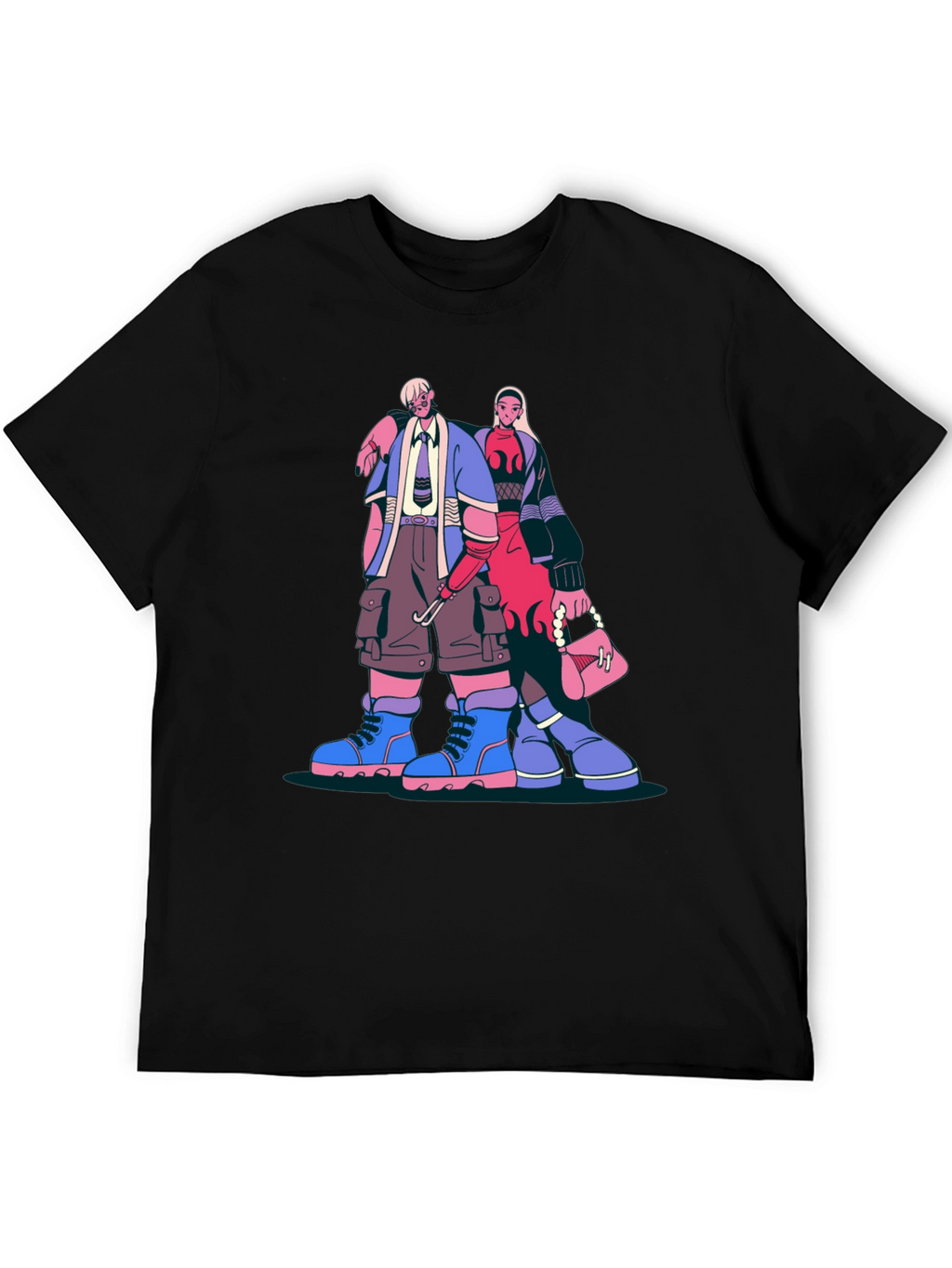 Trendy Cartoon Graphic Print Black T-Shirt