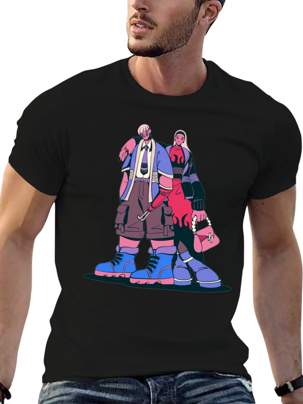 Trendy Cartoon Graphic Print Black T-Shirt