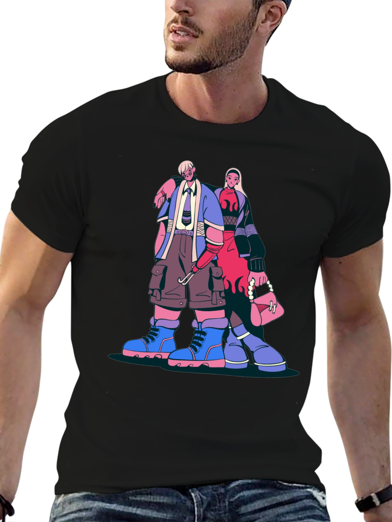 Trendy Cartoon Graphic Print Black T-Shirt