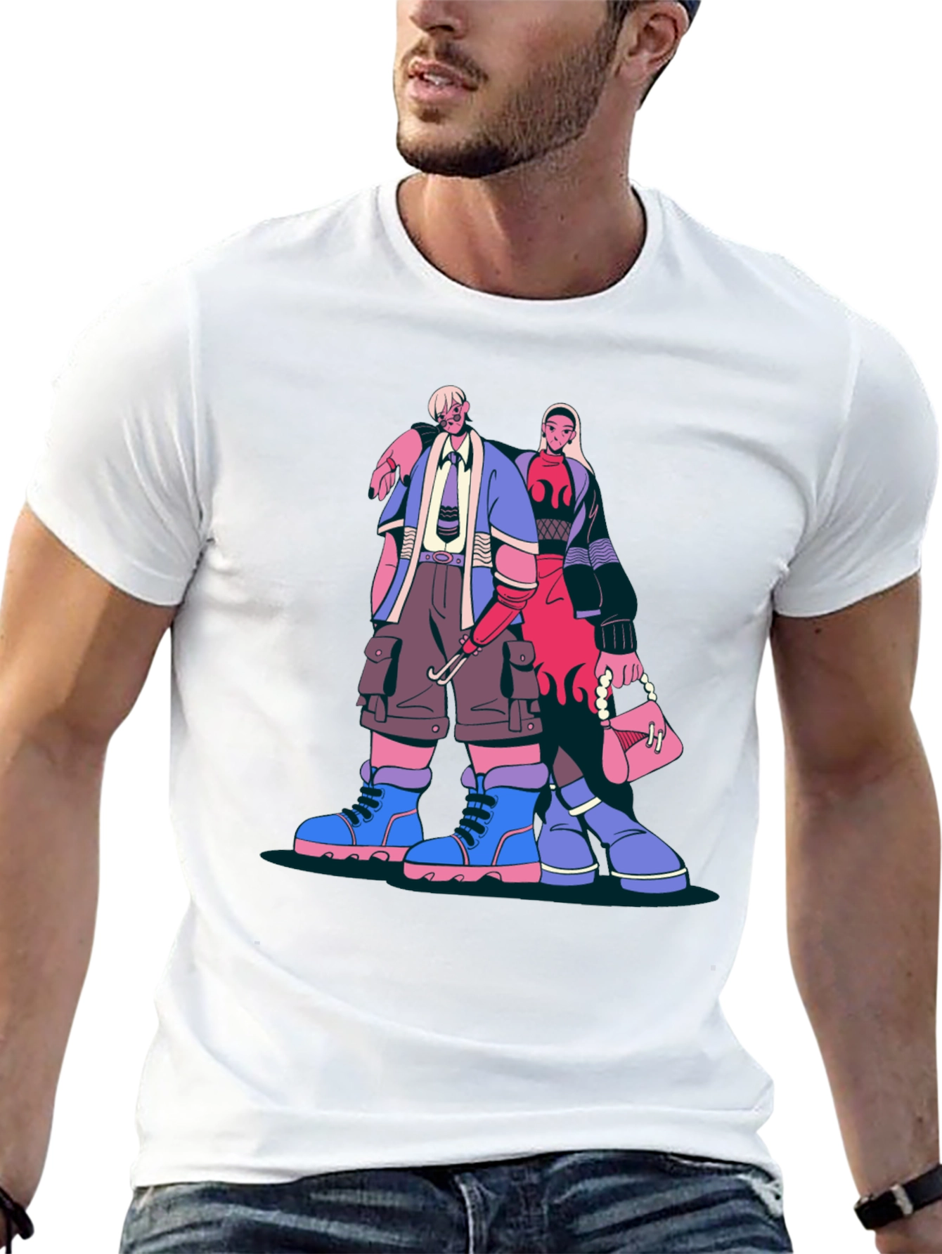 Trendy Cartoon Graphic Print Black T-Shirt