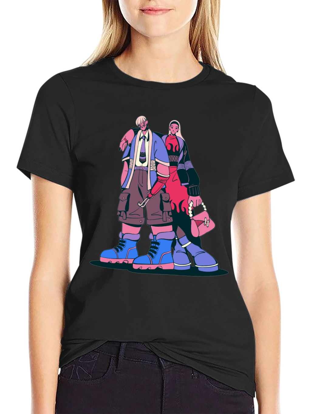 Trendy Cartoon Graphic Print Black T-Shirt