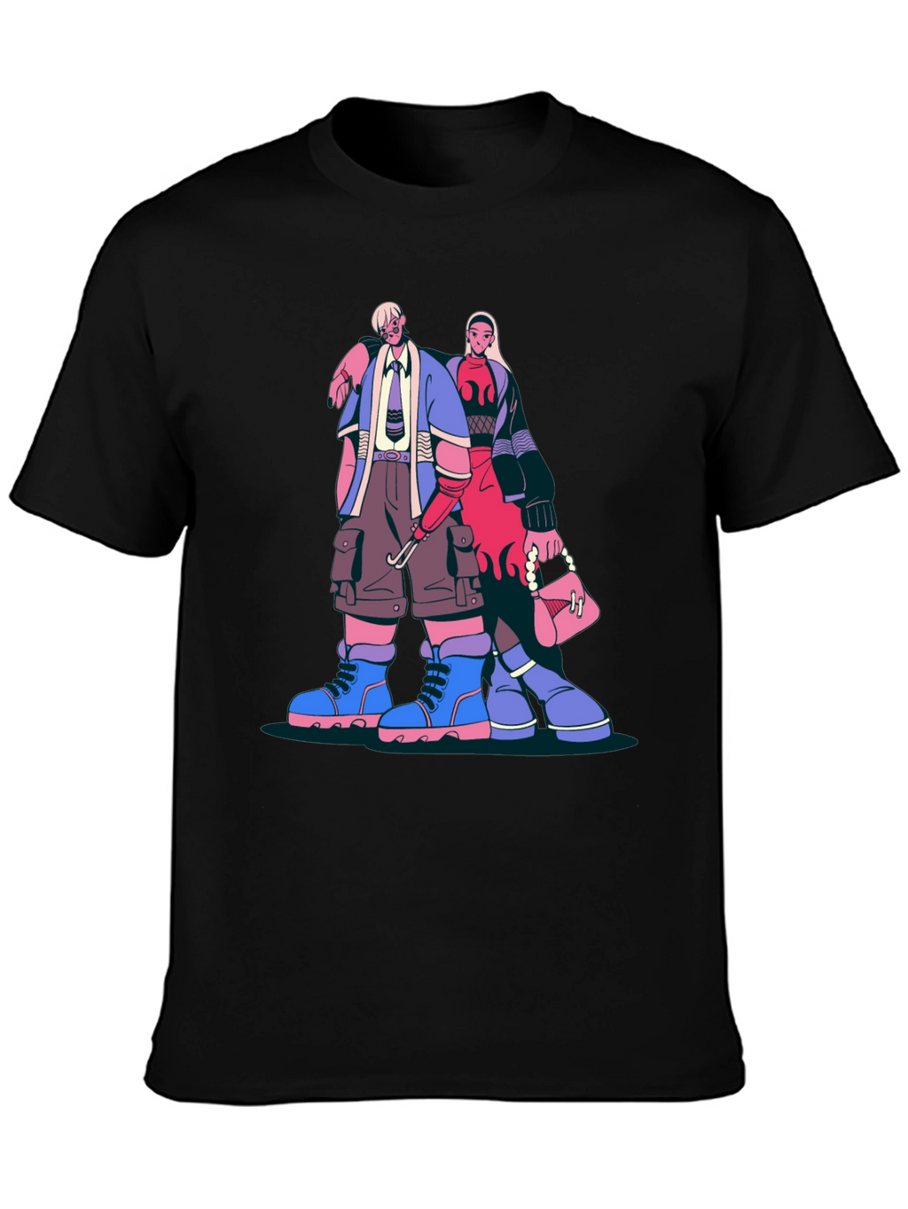 Trendy Cartoon Graphic Print Black T-Shirt