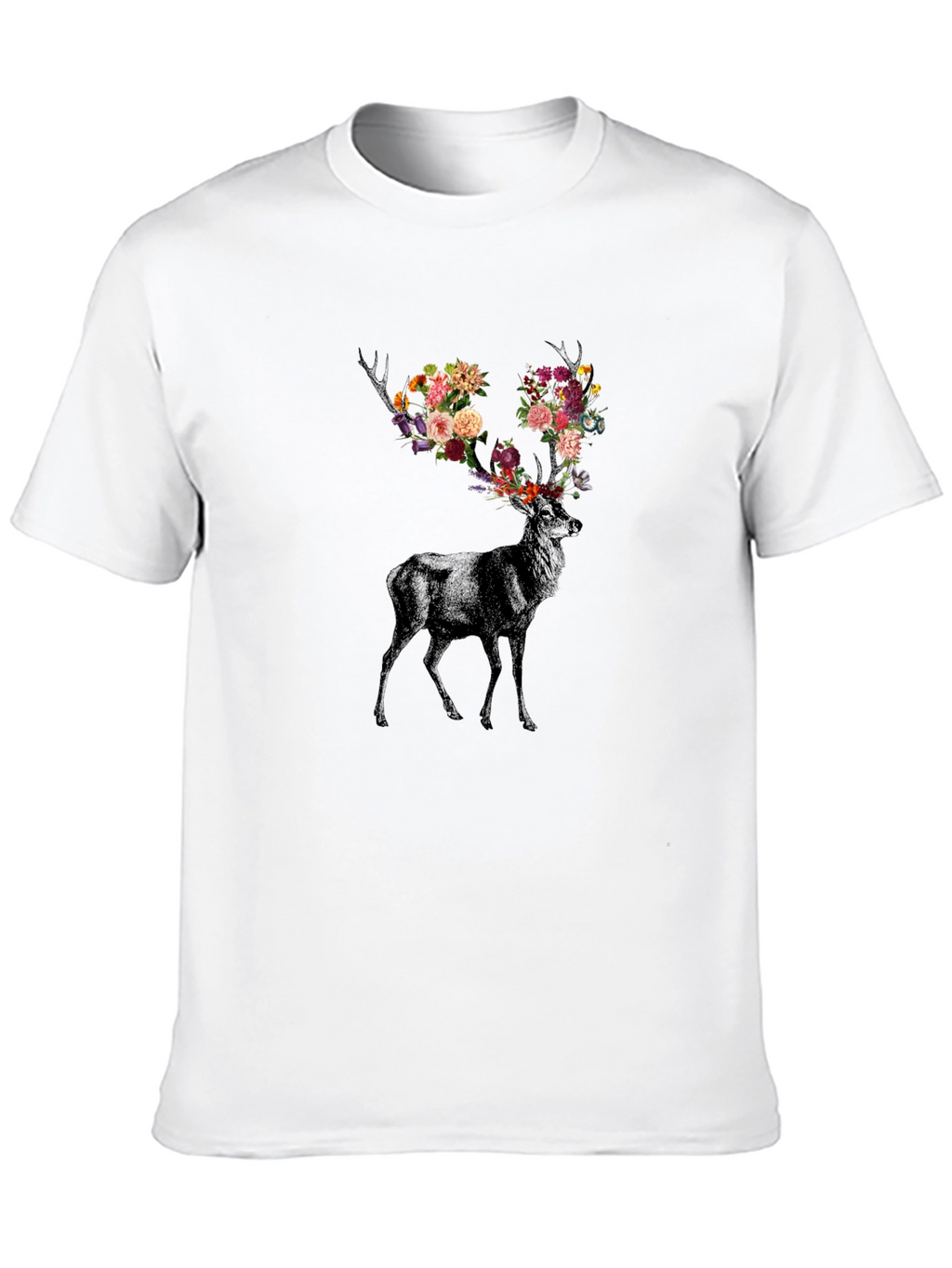Floral Antler Deer Graphic Tee - Black