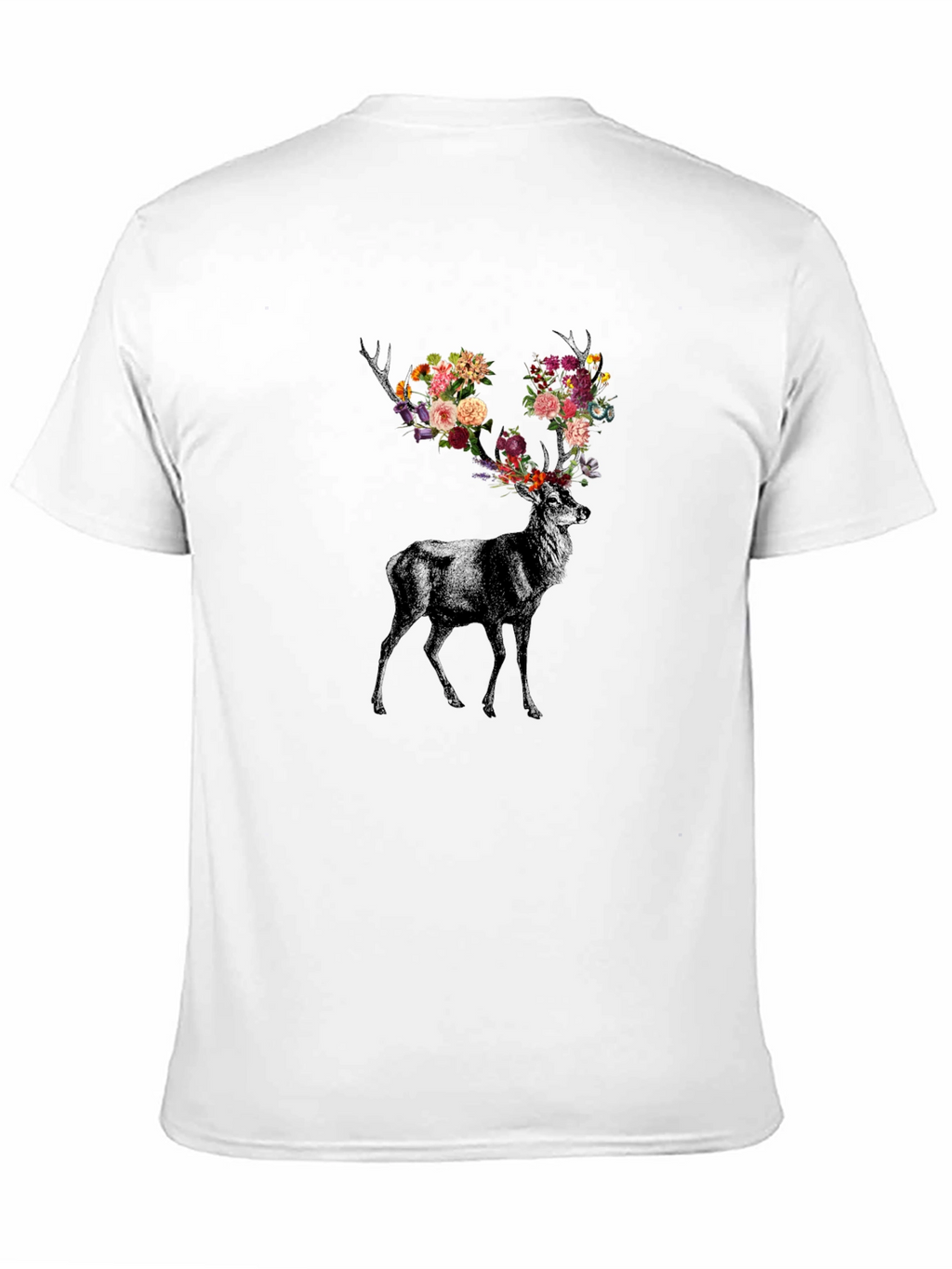 Floral Antler Deer Graphic Tee - Black
