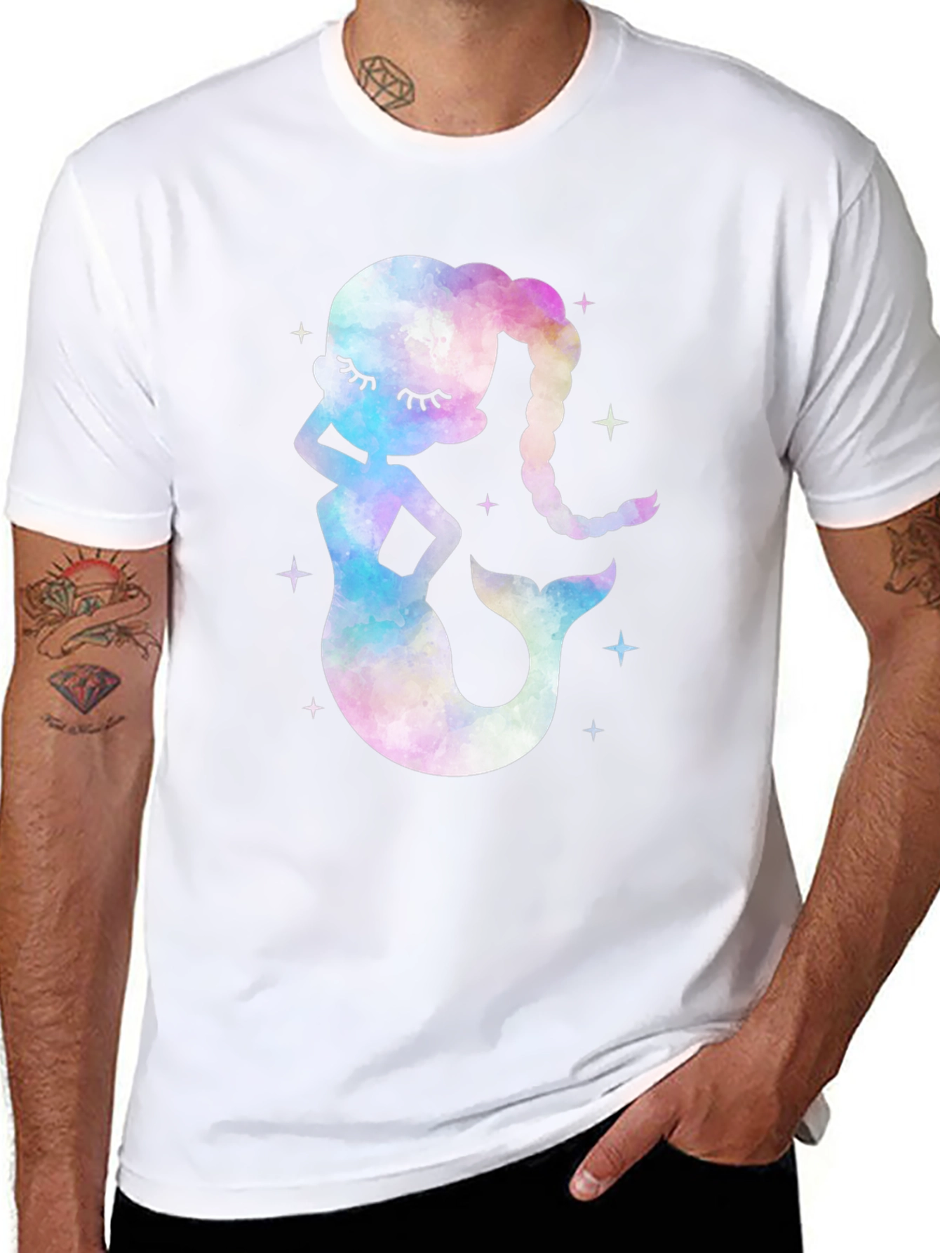 Watercolor Mermaid Graphic Tee - Black