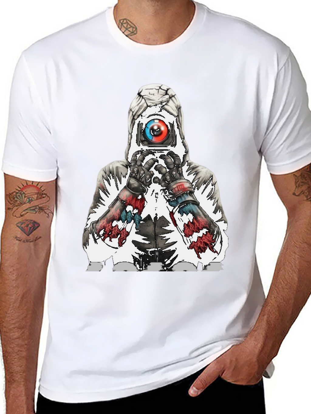 Abstract Robot Graphic Tee - Black Cotton Blend