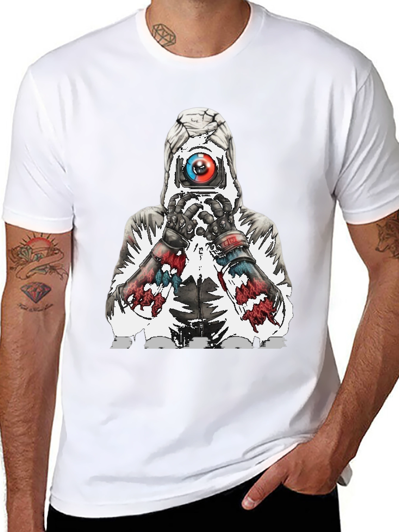 Abstract Robot Graphic Tee - Black Cotton Blend
