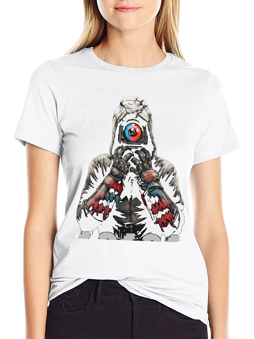 Abstract Robot Graphic Tee - Black Cotton Blend