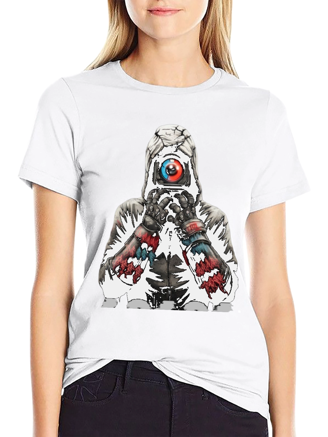 Abstract Robot Graphic Tee - Black Cotton Blend