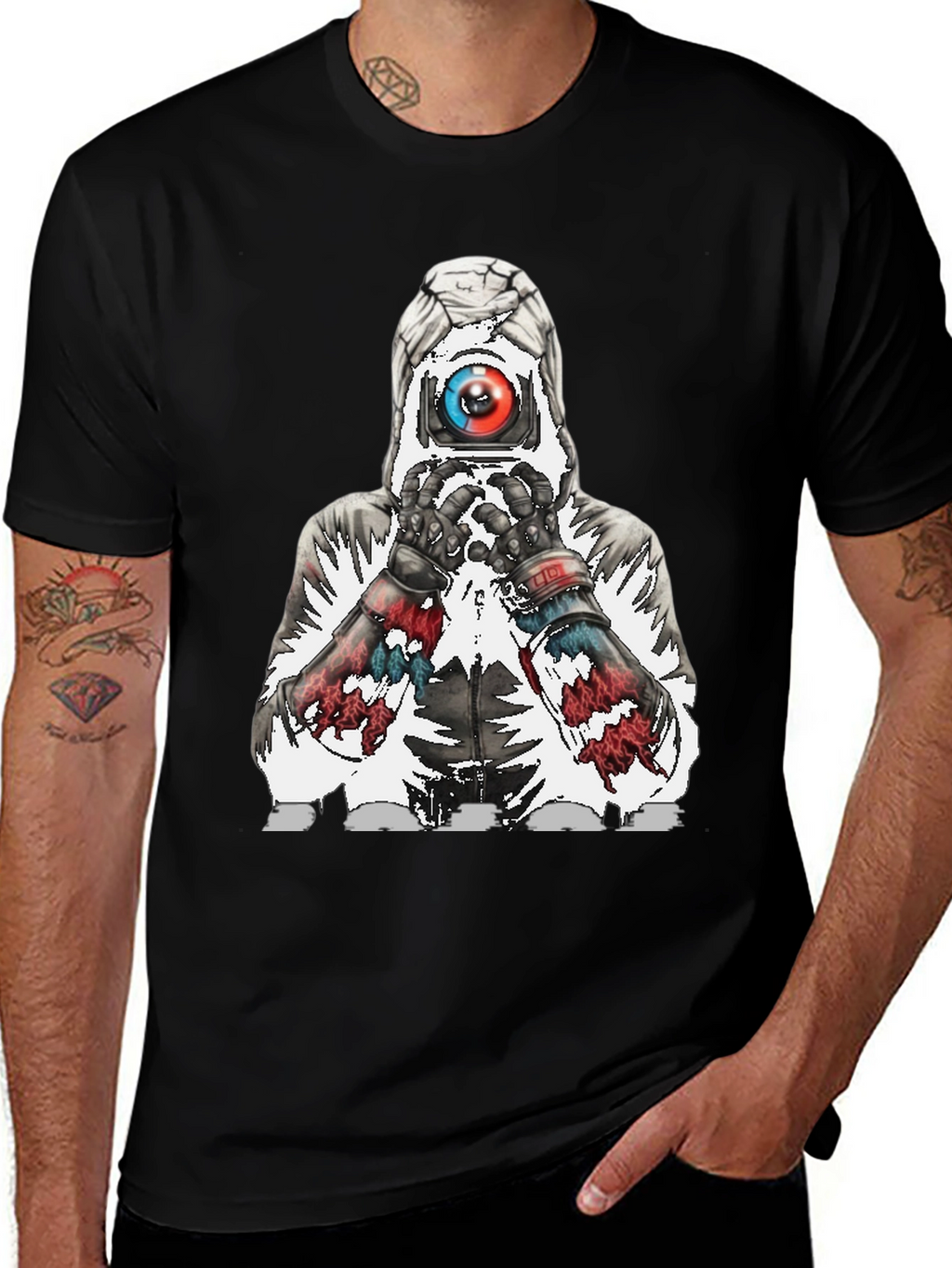 Abstract Robot Graphic Tee - Black Cotton Blend