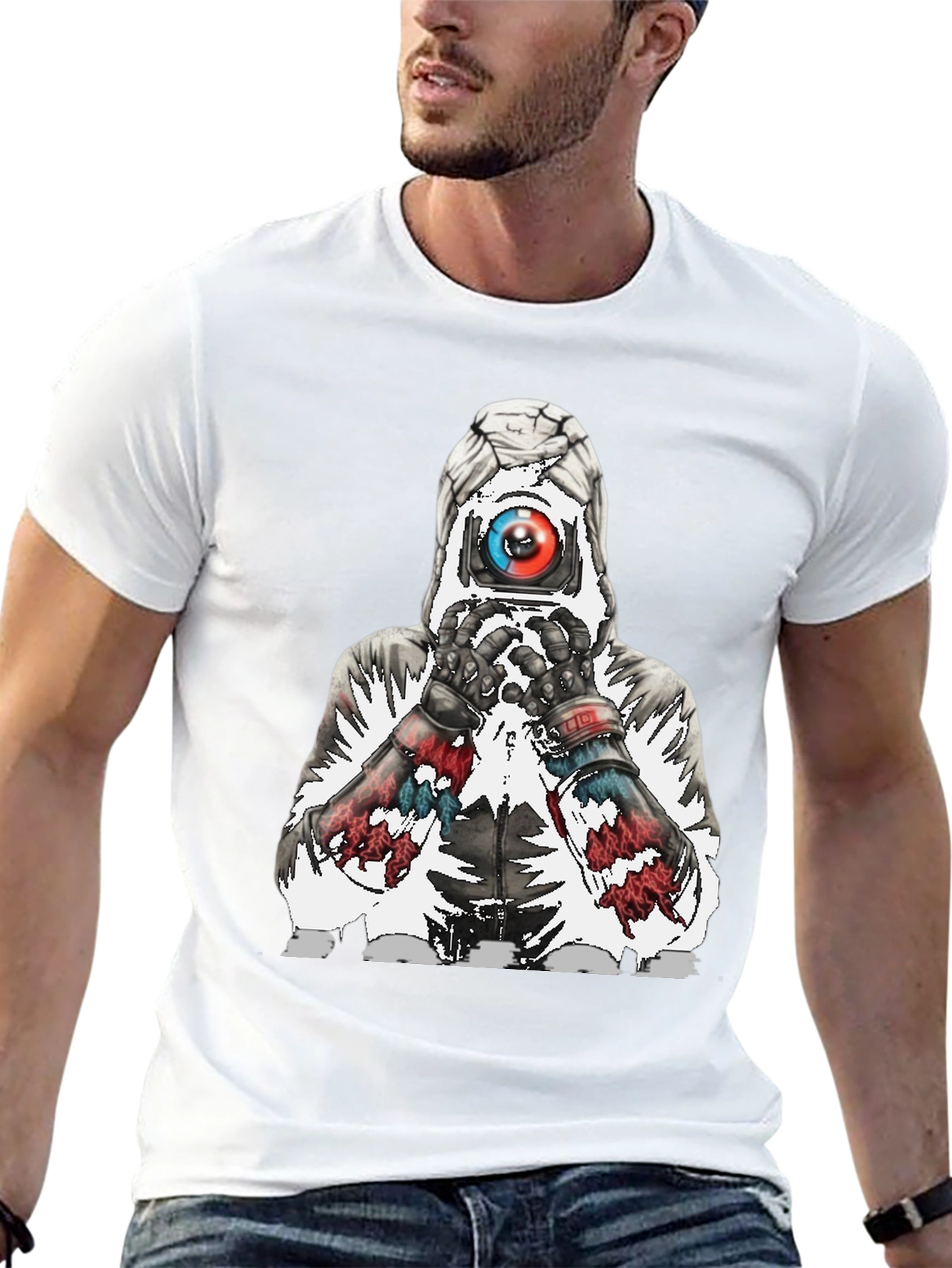 Abstract Robot Graphic Tee - Black Cotton Blend