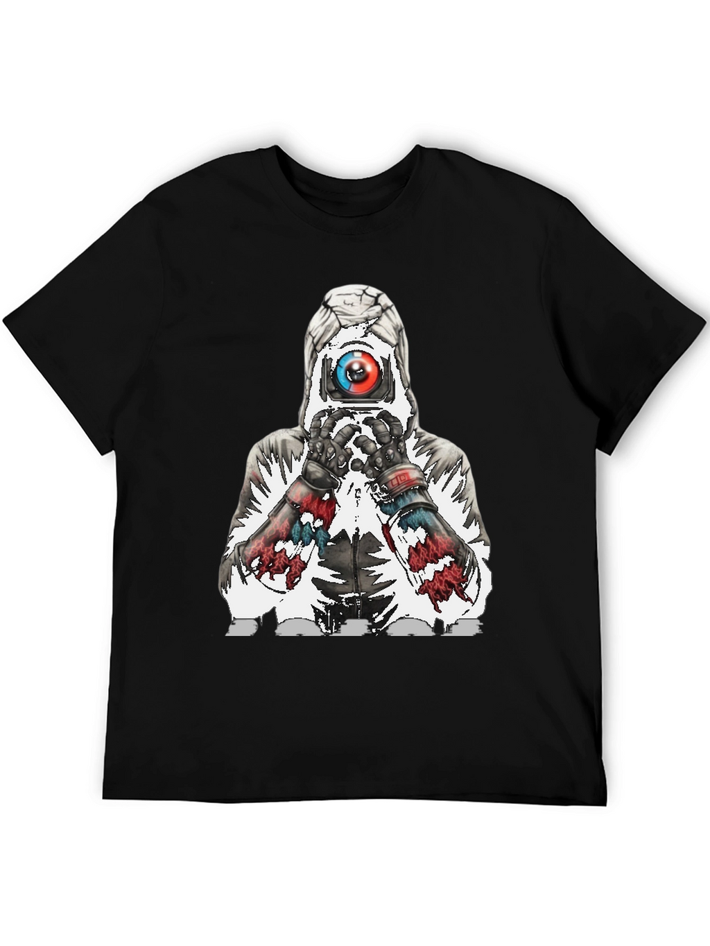 Abstract Robot Graphic Tee - Black Cotton Blend