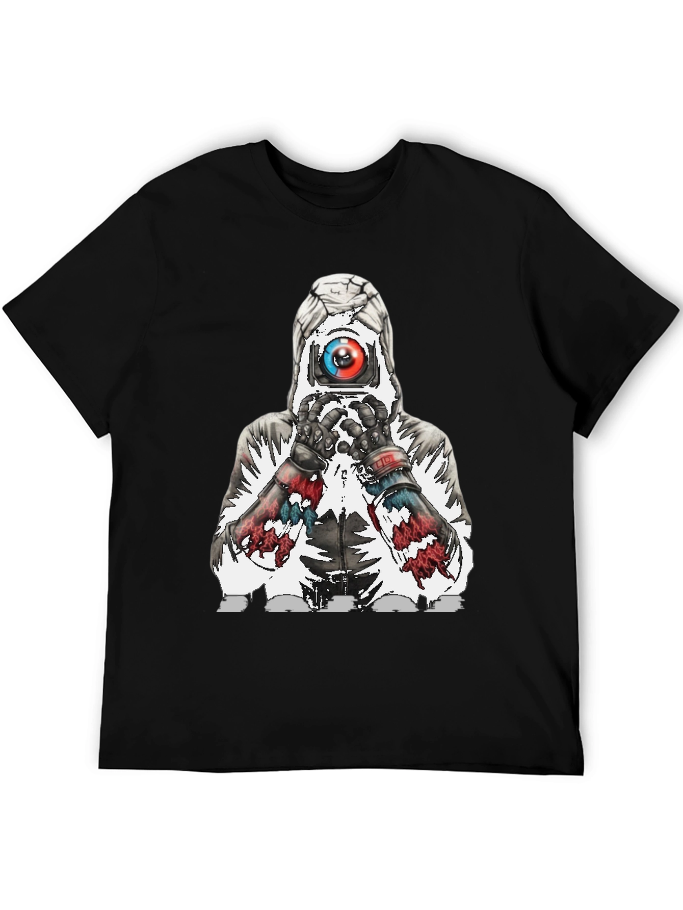 Abstract Robot Graphic Tee - Black Cotton Blend