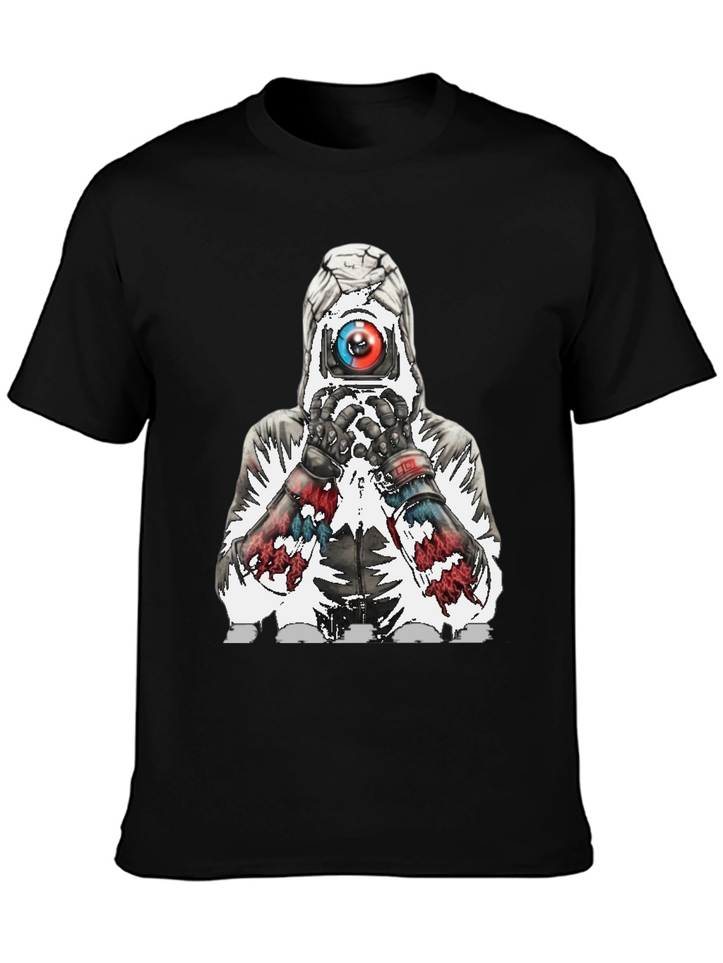 Abstract Robot Graphic Tee - Black Cotton Blend