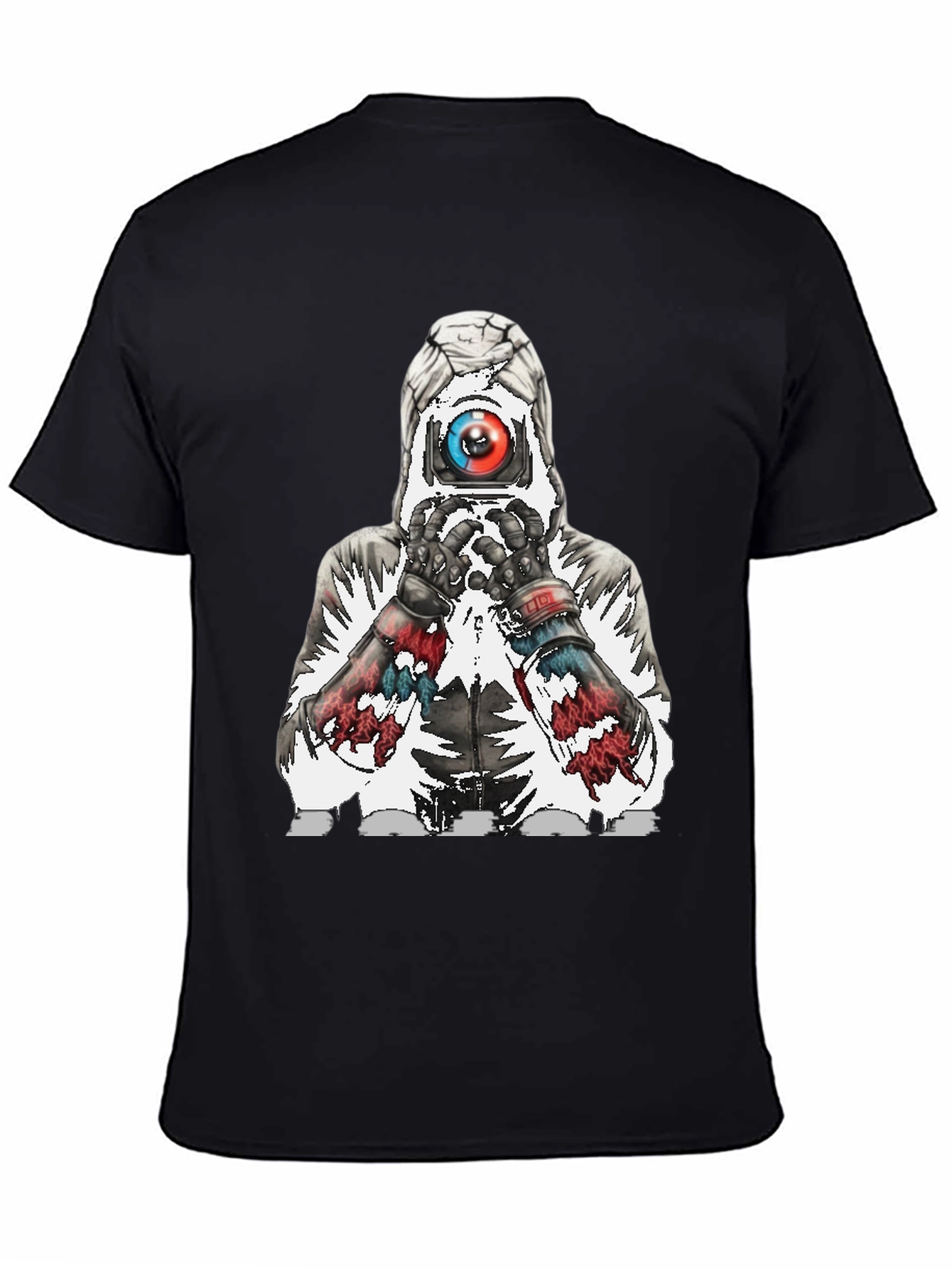 Abstract Robot Graphic Tee - Black Cotton Blend