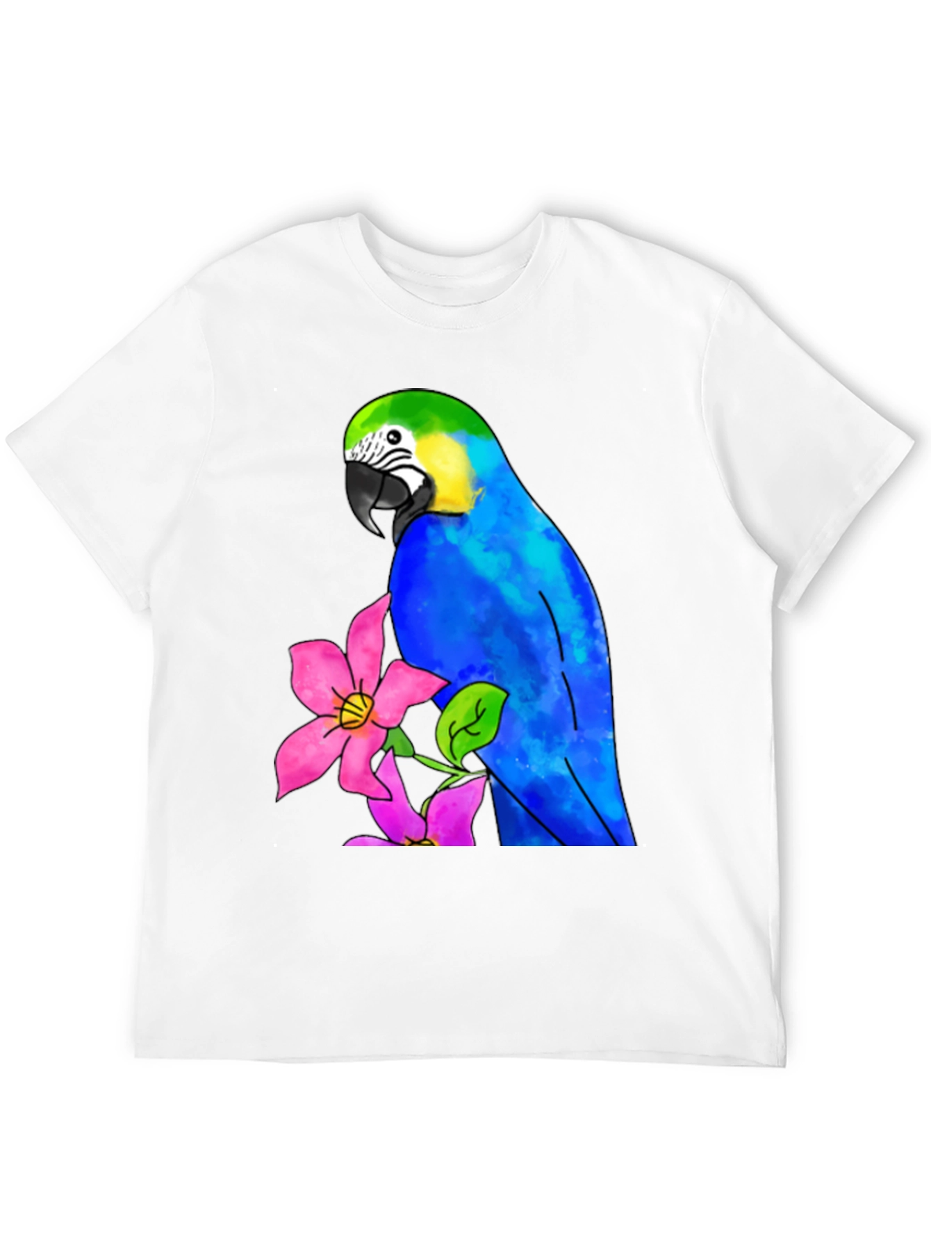 Parrot & Flower Graphic Black T-Shirt