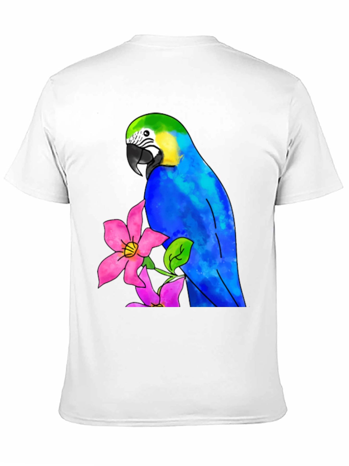 Parrot & Flower Graphic Black T-Shirt