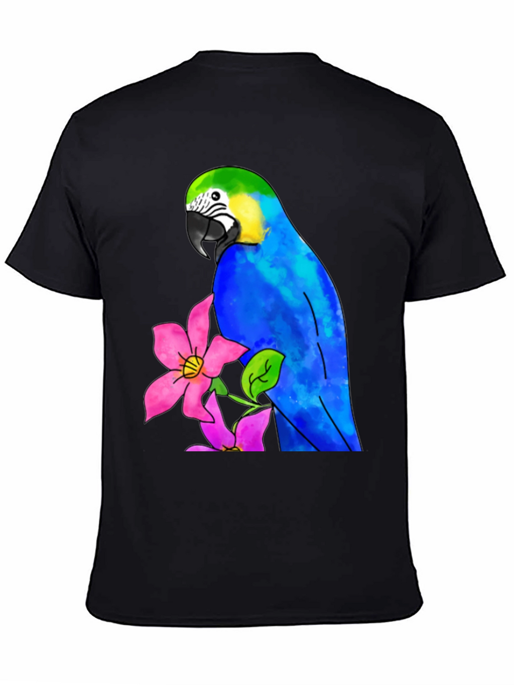 Parrot & Flower Graphic Black T-Shirt
