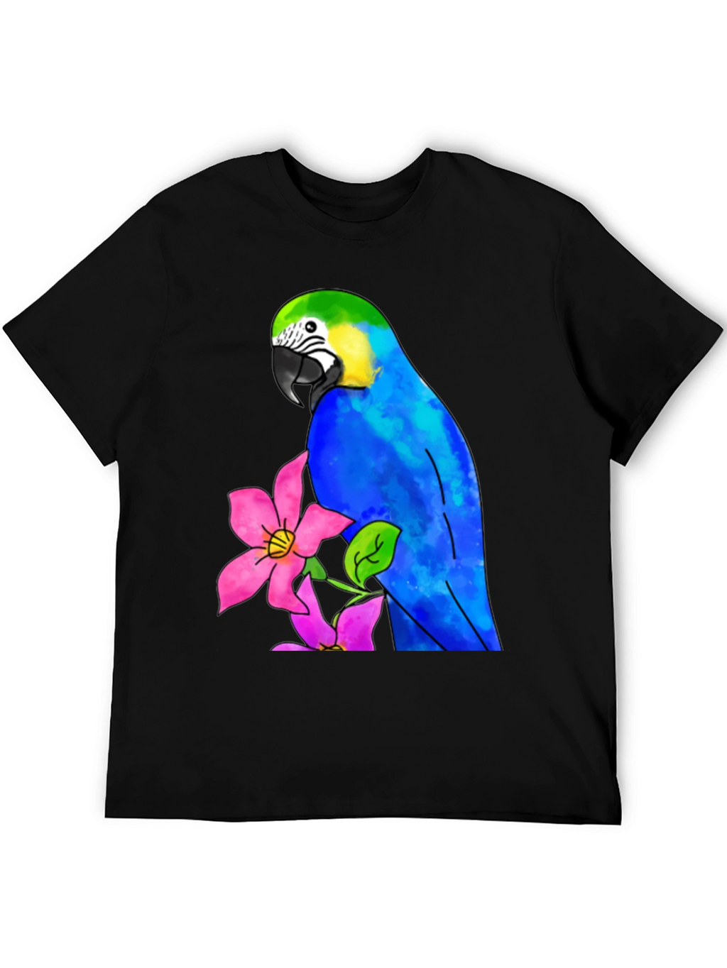 Parrot & Flower Graphic Black T-Shirt