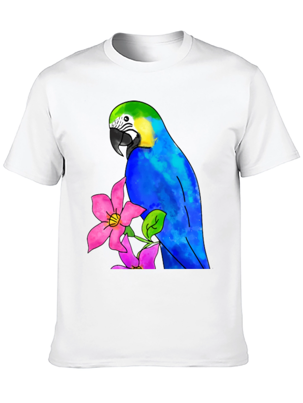 Parrot & Flower Graphic Black T-Shirt
