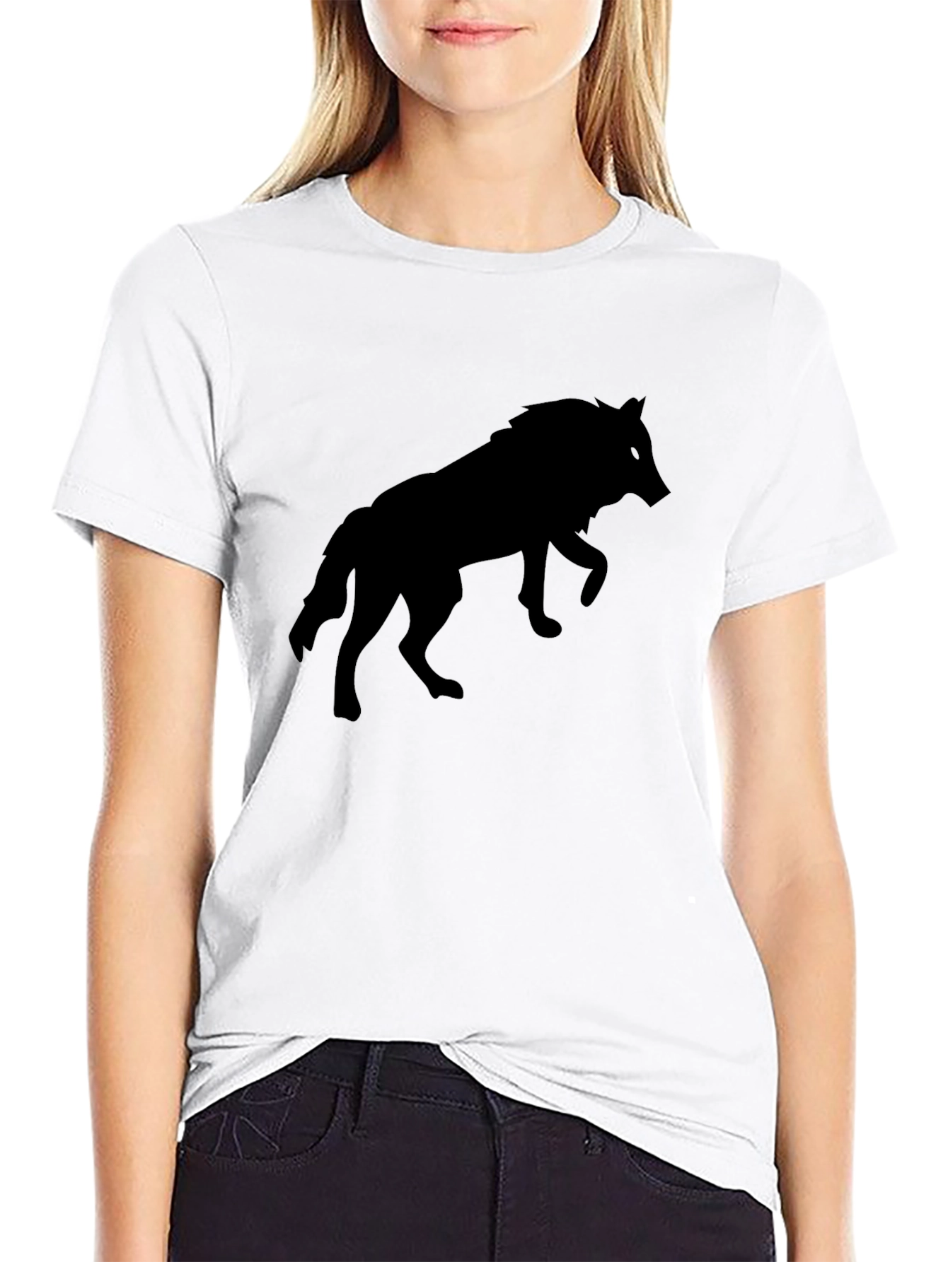 Black Wolf Silhouette T-Shirt - Mens Crew Neck Tee