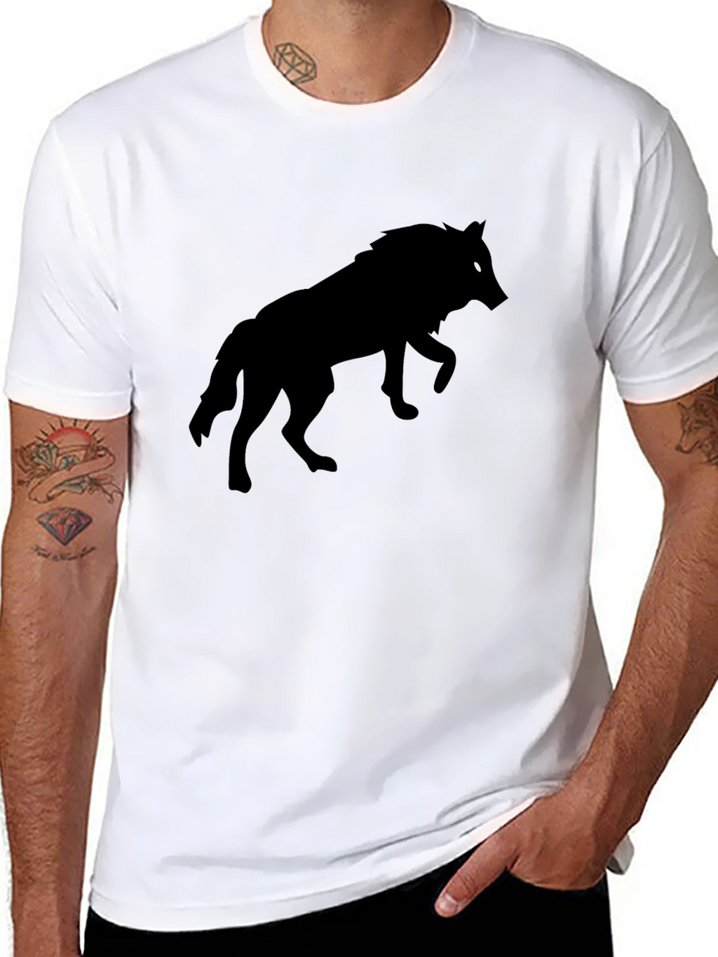 Black Wolf Silhouette T-Shirt - Mens Crew Neck Tee
