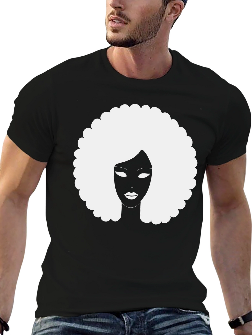 Afro Silhouette Graphic Tee - Classic Black Cotton T-Shirt