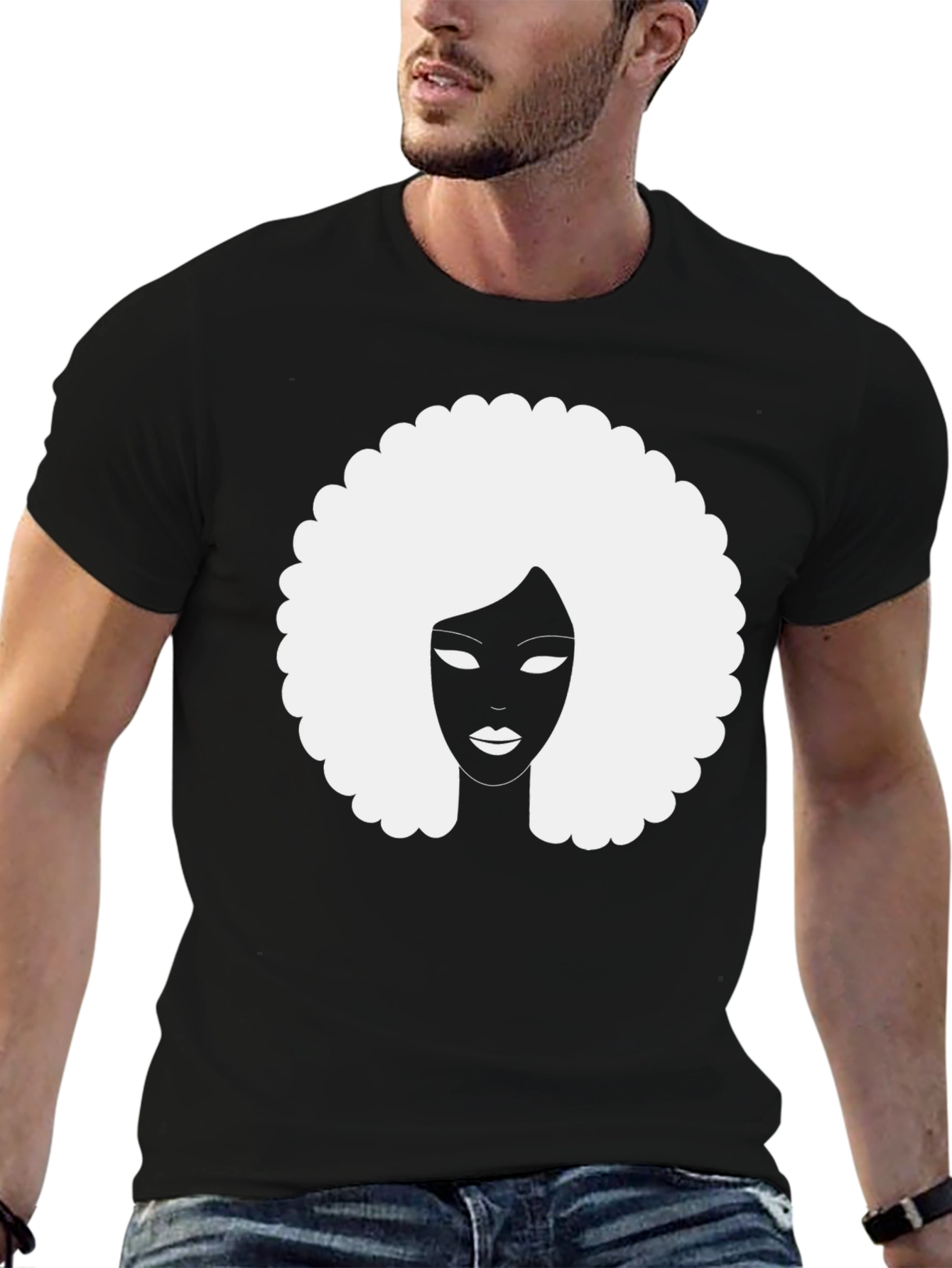 Afro Silhouette Graphic Tee - Classic Black Cotton T-Shirt