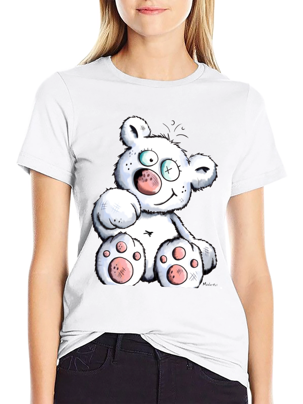 Cartoon Bear Graphic Black T-Shirt