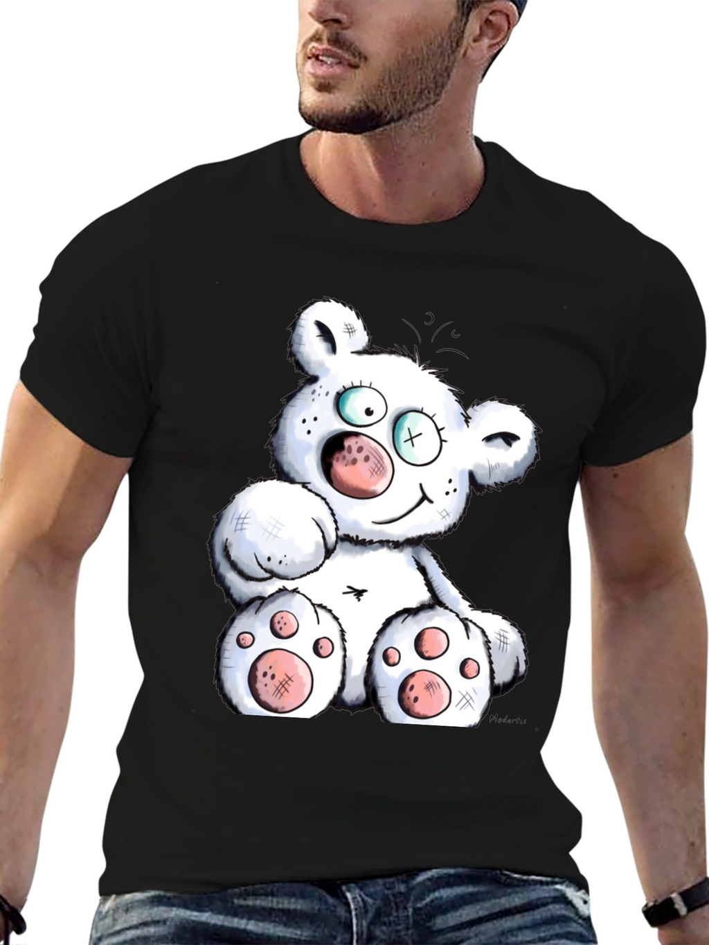 Cartoon Bear Graphic Black T-Shirt