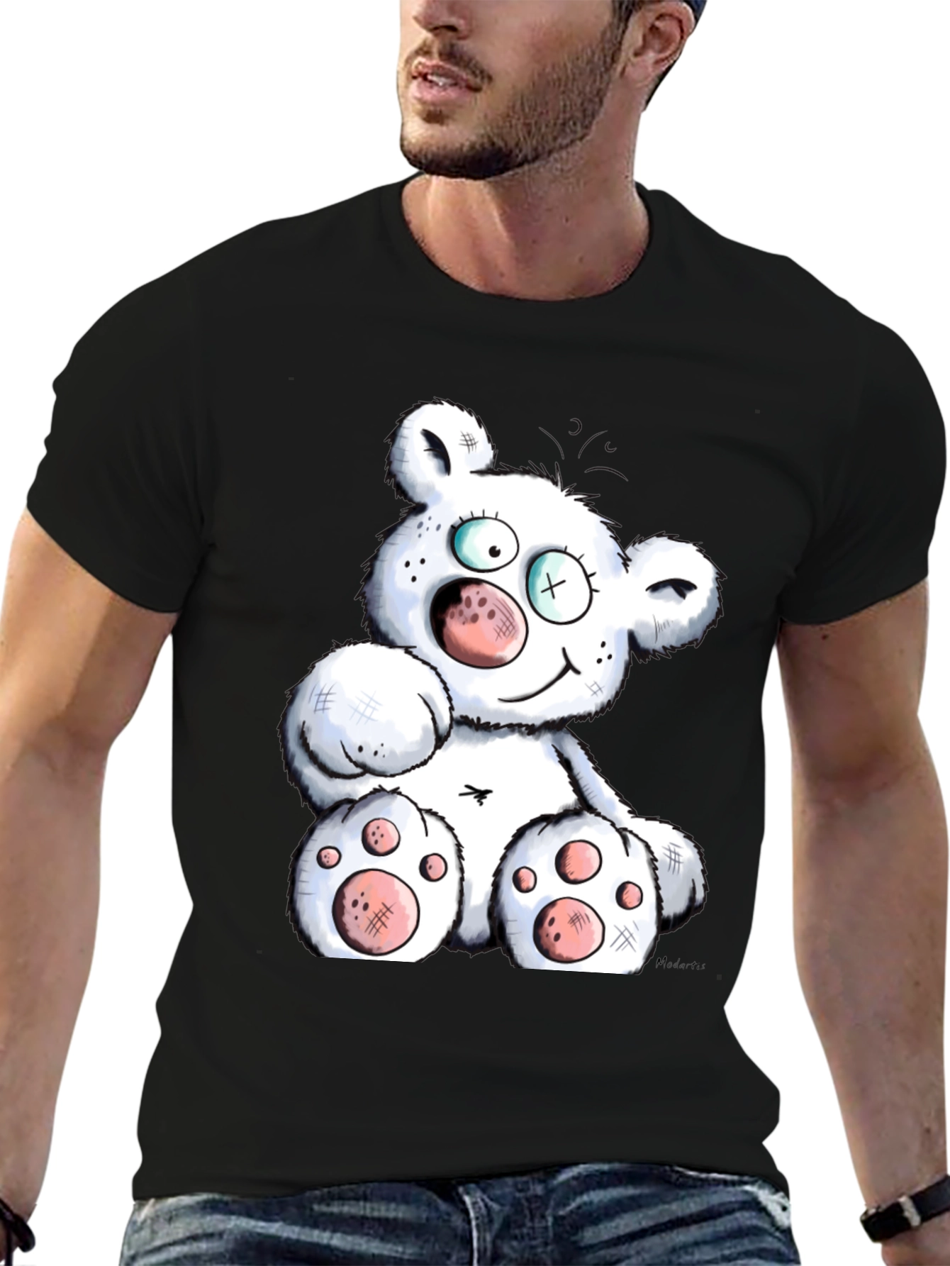 Cartoon Bear Graphic Black T-Shirt