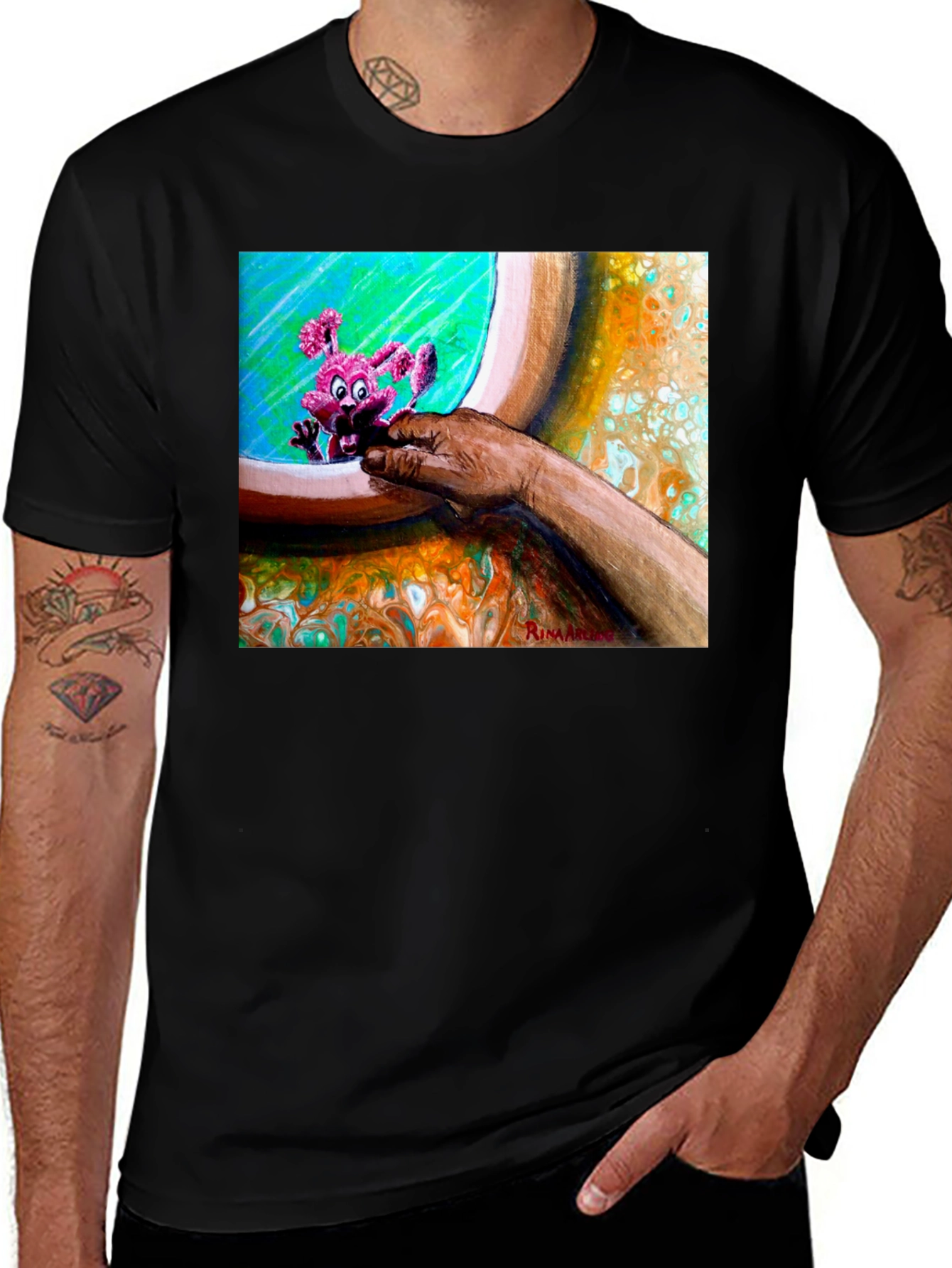 Abstract Art Graphic Tee - Unique Print Black T-Shirt