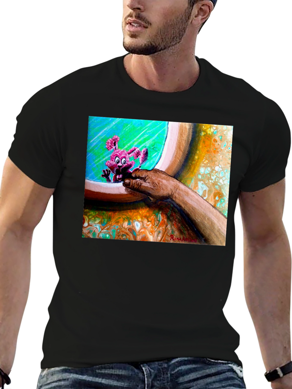 Abstract Art Graphic Tee - Unique Print Black T-Shirt