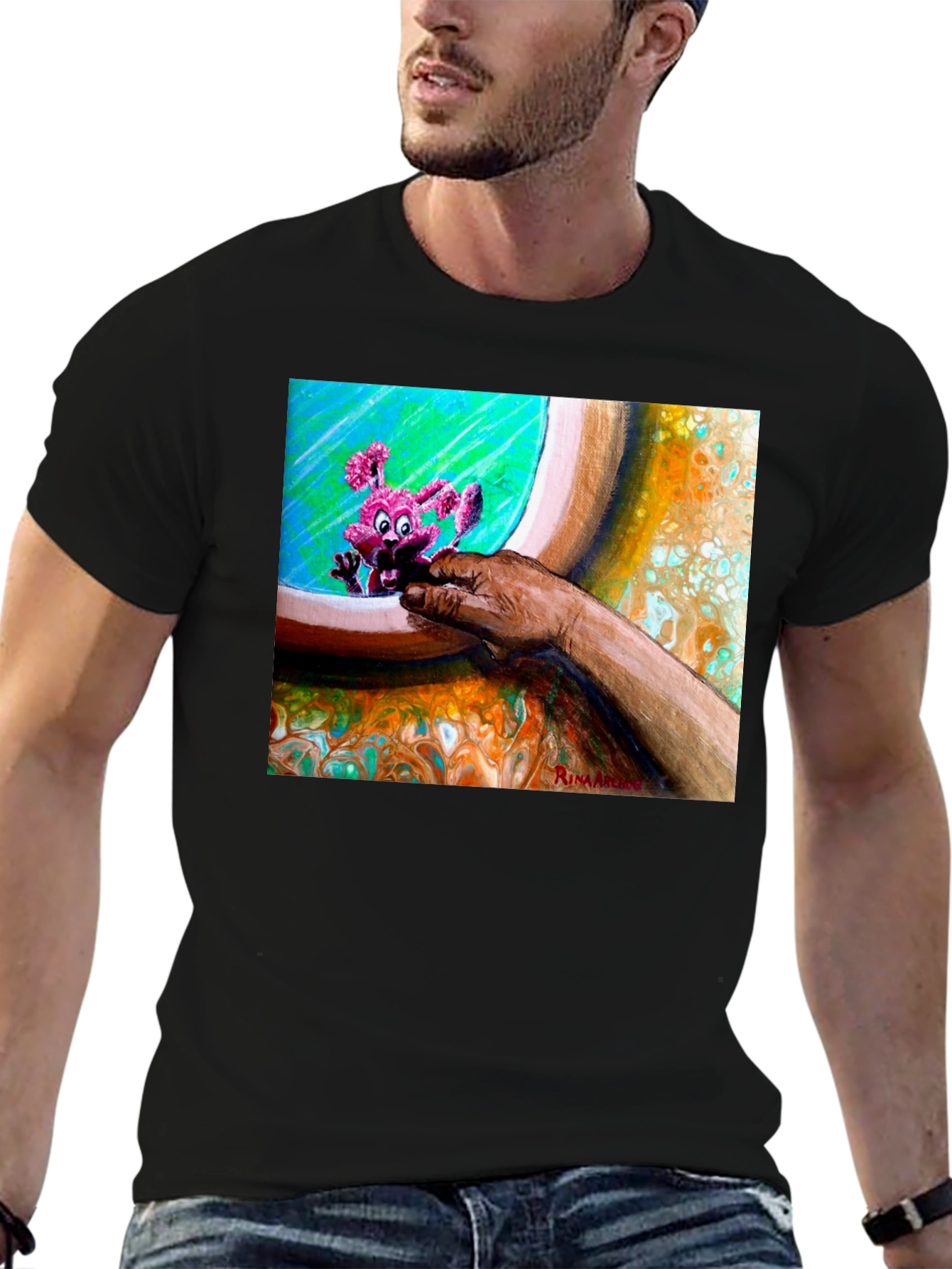 Abstract Art Graphic Tee - Unique Print Black T-Shirt