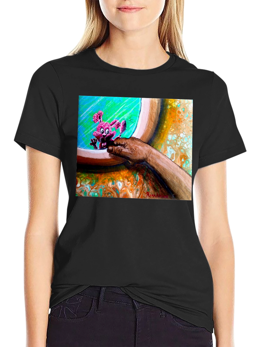Abstract Art Graphic Tee - Unique Print Black T-Shirt