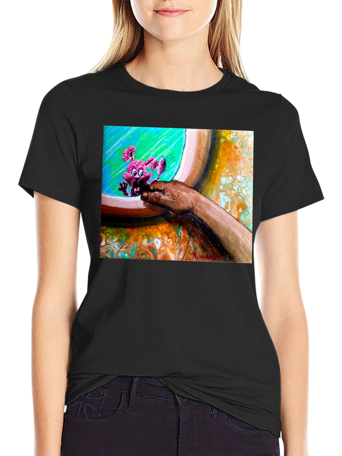 Abstract Art Graphic Tee - Unique Print Black T-Shirt