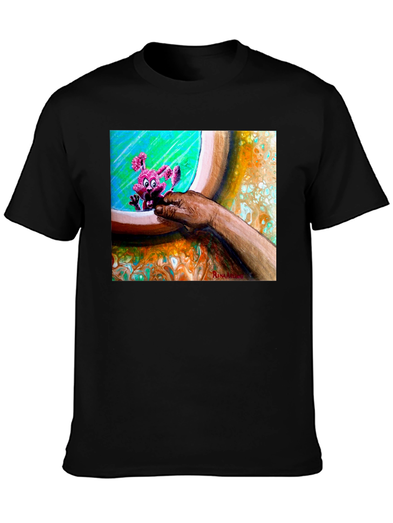 Abstract Art Graphic Tee - Unique Print Black T-Shirt
