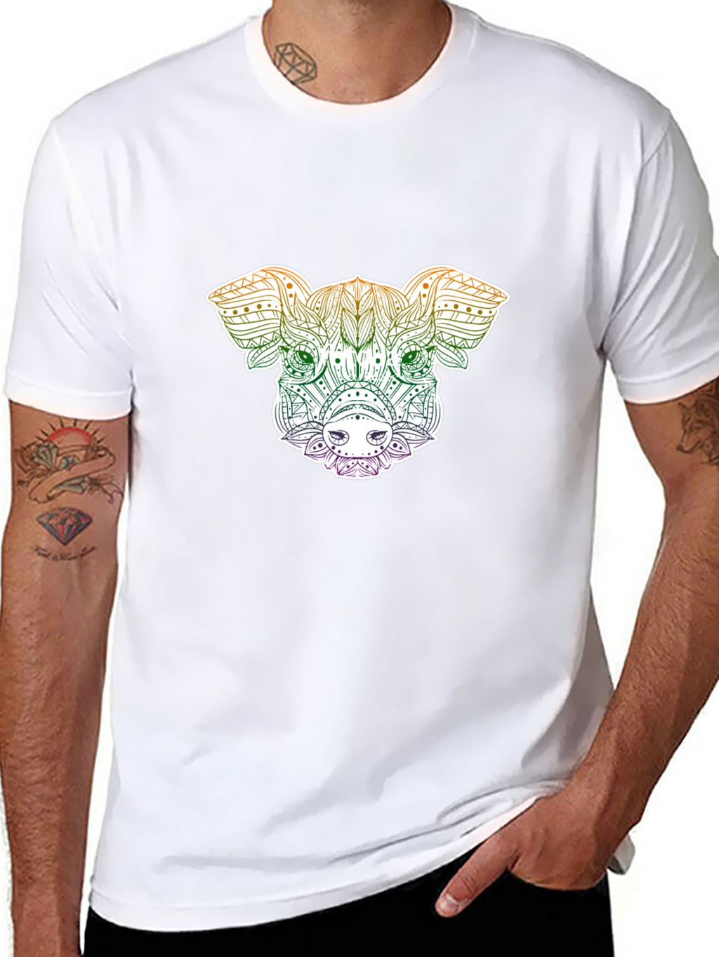 Pig Mandala Graphic Tee - Black Unisex T-Shirt